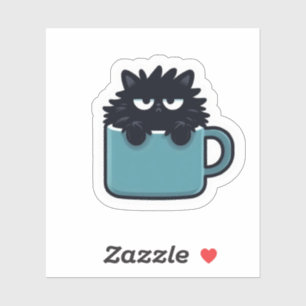 Caneca de Café com Gato Preto Mal-Humorado Adesivo