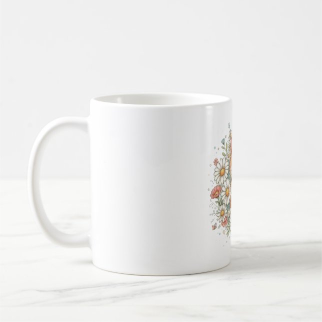 Caneca de Café com Gatos e Flores (Esquerda)