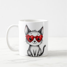 Caneca de Café com Gatos Fofos Óculos de Coração
