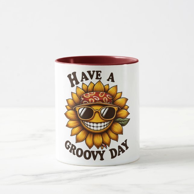Caneca de café com girassol sorridente descolado (Centro)