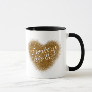 Caneca de Café com Glitter Dourado Eu ACORDEI ASSI