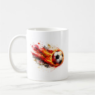 Caneca de café com gráfico de futebol ardente