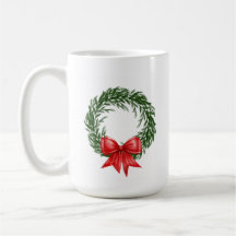 Caneca de café com grinalda de Natal e laço vermel