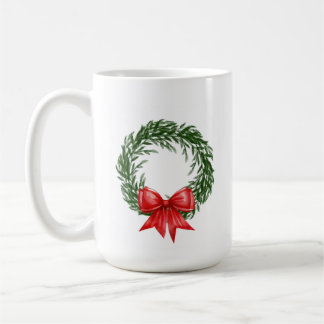 Caneca de café com grinalda de Natal e laço vermel
