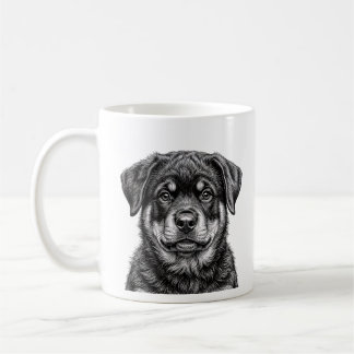Caneca de Café com Ilustração de Cachorro Rottweil