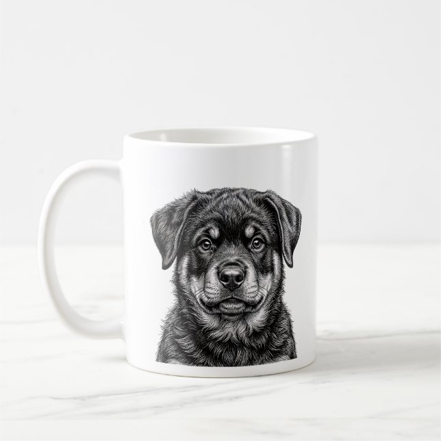 Caneca de Café com Ilustração de Cachorro Rottweil (Esquerda)