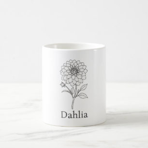 Caneca de Café com Ilustração de Flor de Dália Min