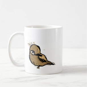 Caneca de Café com Ilustração de Pássaro Marrom Es
