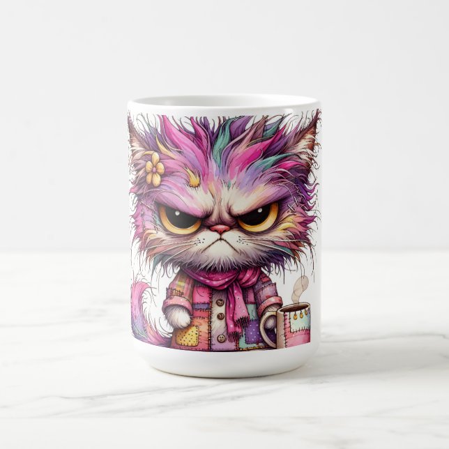Caneca de café com imagem colorida de gato zangado (Centro)
