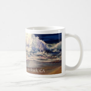 Caneca de café com imagem de praia