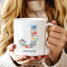 Caneca de Café com Inicial Floral Personalizada Pr