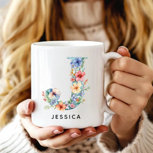 Caneca de Café com Inicial Floral Personalizada Pr
