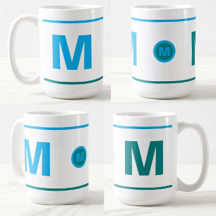 Caneca de Café com Inicial Monogramada Moderna (Az