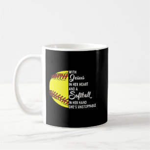 Caneca De Café Com Jesus Em Seu Coração Um Softball Em Suas Uns D