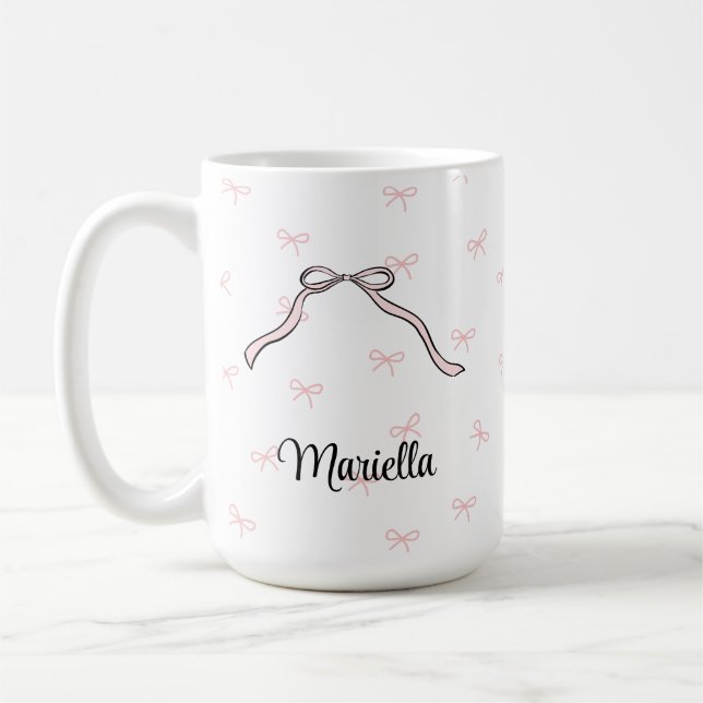 Caneca de Café com Laço Rosa Coquette Nome Pessoal (Esquerda)