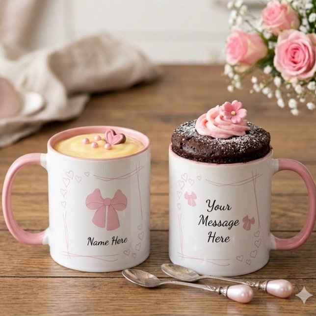 Caneca de Café com Laço Rosa Coquette Personalizad (Criador carregado)