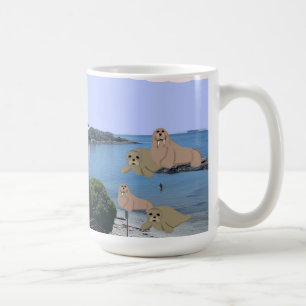 Caneca de Café com Leões-Marinhos e Morsa de Desen