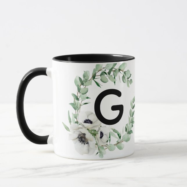 Caneca de Café com Letra Inicial G Floral (Esquerda)