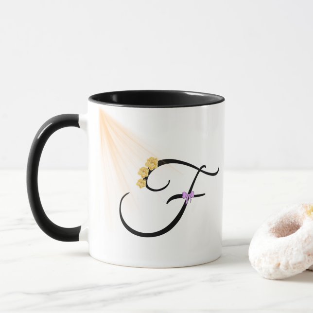 Caneca de Café com Letra Monograma F (Com Donut)