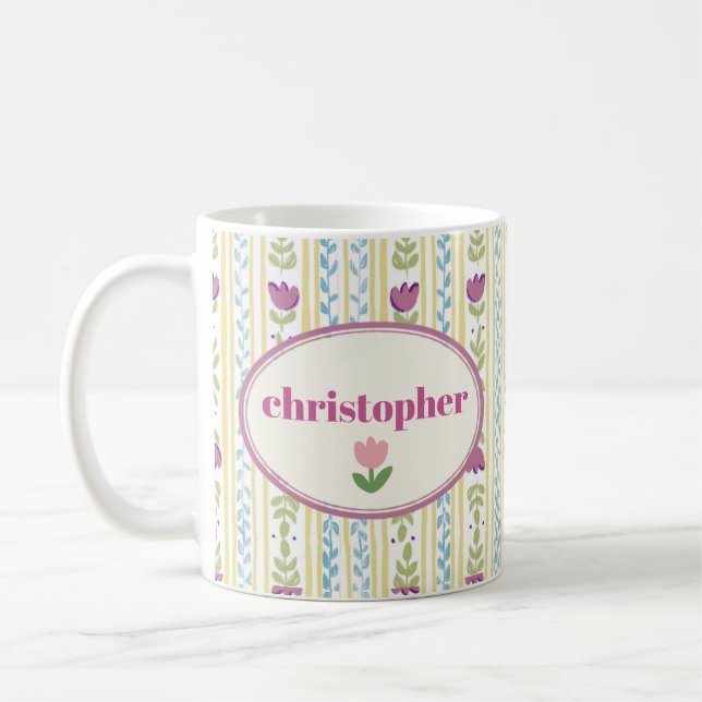 Caneca de Café com Listras e Nome Personalizado Fo (Esquerda)