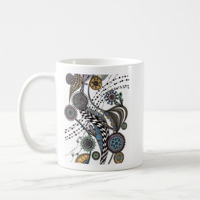Caneca de Café com Mandala e Fita Xadrez Caprichos (Esquerda)