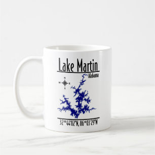Caneca de café com mapa náutico azul do Lago Marti