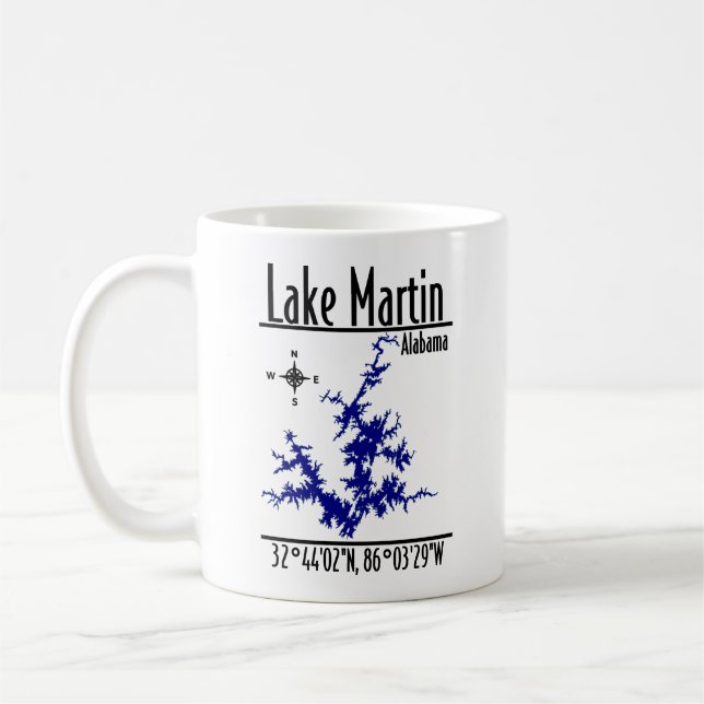 Caneca de café com mapa náutico azul do Lago Marti (Esquerda)