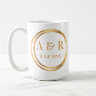 Caneca de Café com Monograma de Casal Elegante e D