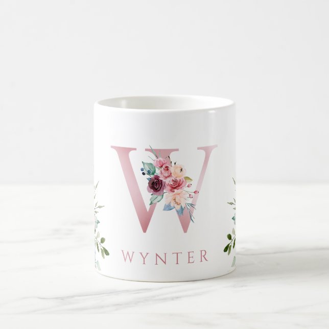 Caneca de Café com Monograma de Floral em Aquarela (Centro)