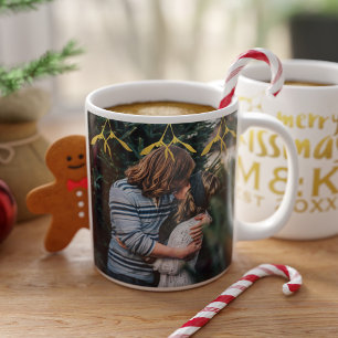 Caneca de Café com Monograma de Foto de Casal e Az