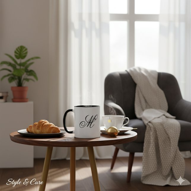 Caneca de Café com Monograma Elegante Inicial Pers (Custom Initials Elegant Monogram Coffee Mug)