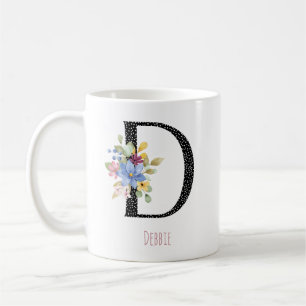 Caneca de Café com Monograma Floral D em Pontos Pr