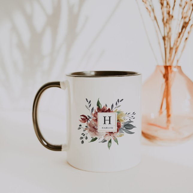Caneca de Café com Monograma Floral de Outono em A (Criador carregado)