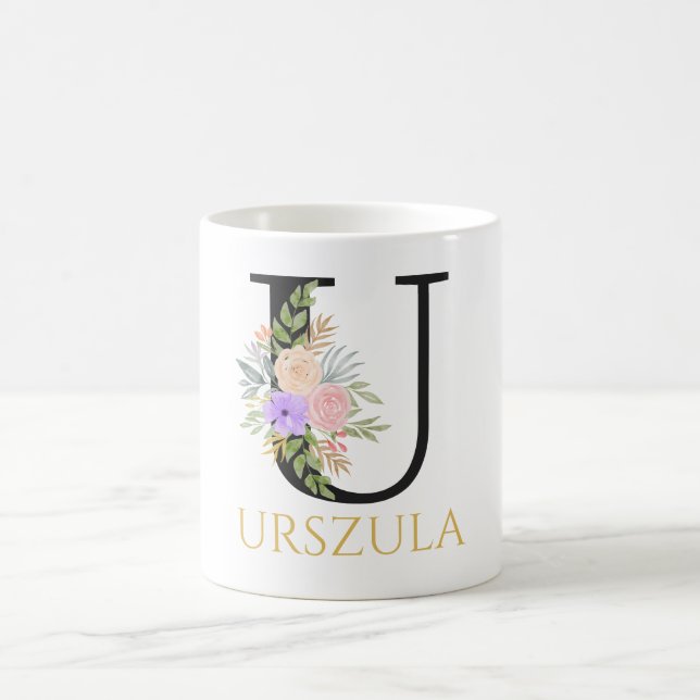 Caneca de Café com Monograma Floral em Aquarela (Centro)