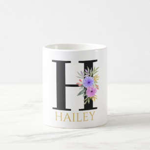 Caneca de Café com Monograma Floral em Aquarela