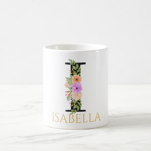 Caneca de Café com Monograma Floral em Aquarela (Centro)