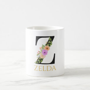 Caneca de Café com Monograma Floral em Aquarela