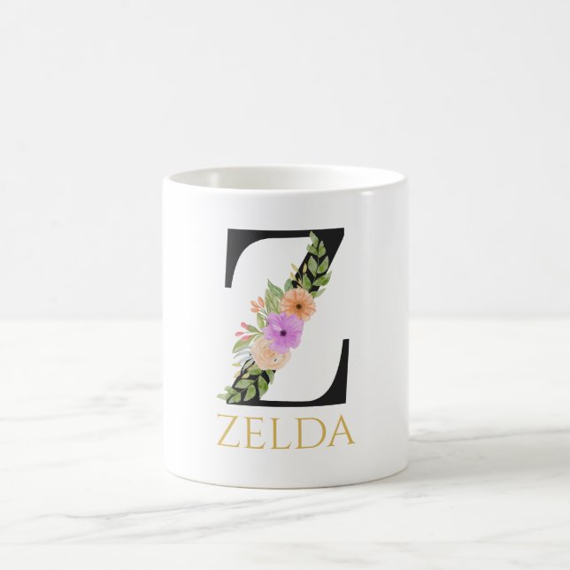 Caneca de Café com Monograma Floral em Aquarela (Centro)