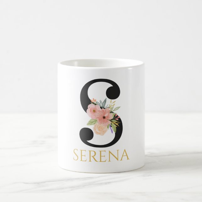 Caneca de Café com Monograma Floral em Aquarela (Centro)