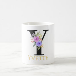 Caneca de Café com Monograma Floral em Aquarela