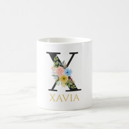 Caneca de Café com Monograma Floral em Aquarela