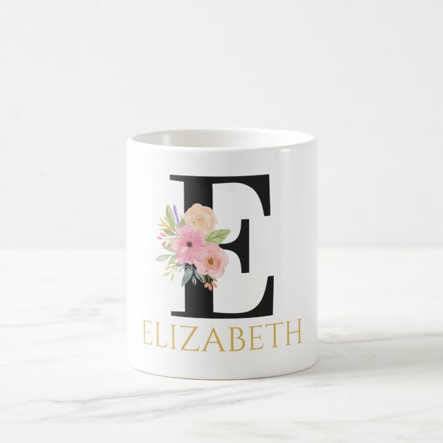 Caneca de Café com Monograma Floral em Aquarela (Centro)