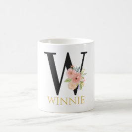Caneca de Café com Monograma Floral em Aquarela