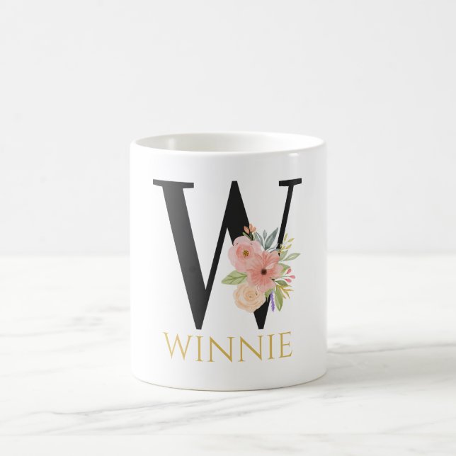 Caneca de Café com Monograma Floral em Aquarela (Centro)