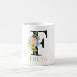 Caneca de Café com Monograma Floral em Aquarela