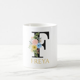 Caneca de Café com Monograma Floral em Aquarela