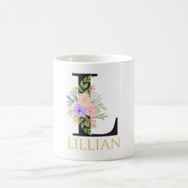 Caneca de Café com Monograma Floral em Aquarela