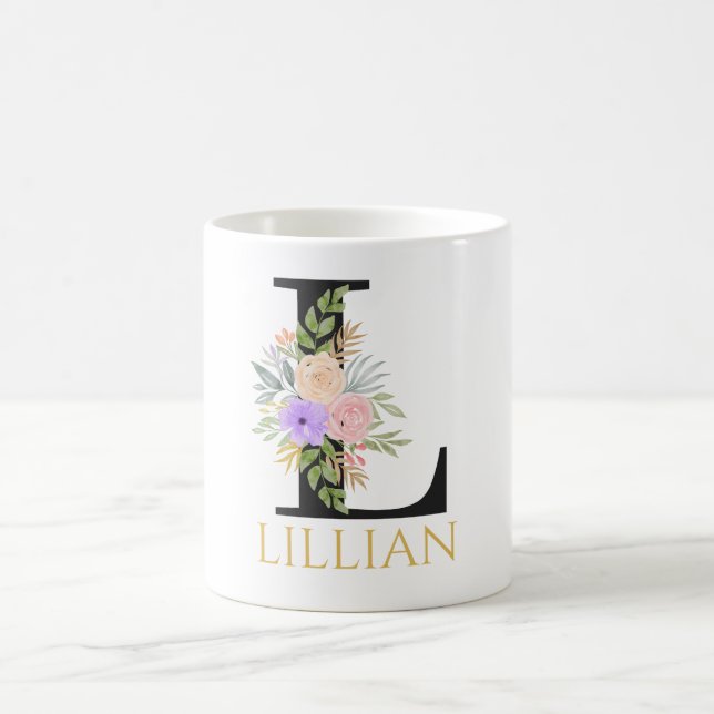 Caneca de Café com Monograma Floral em Aquarela (Centro)