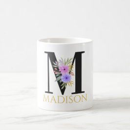 Caneca de Café com Monograma Floral em Aquarela