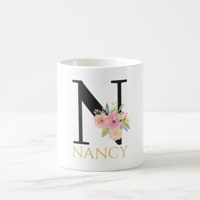 Caneca de Café com Monograma Floral em Aquarela (Centro)